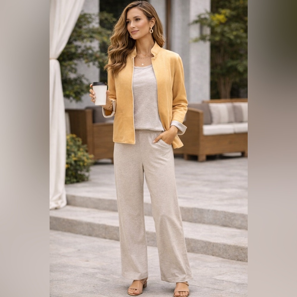3 pieces Bloomingdale's Cream Short Sleeve , pant and long sleeve jacket.
